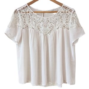 Ann Taylor Loft Lacy Yoke Sheer Blouse Sz M